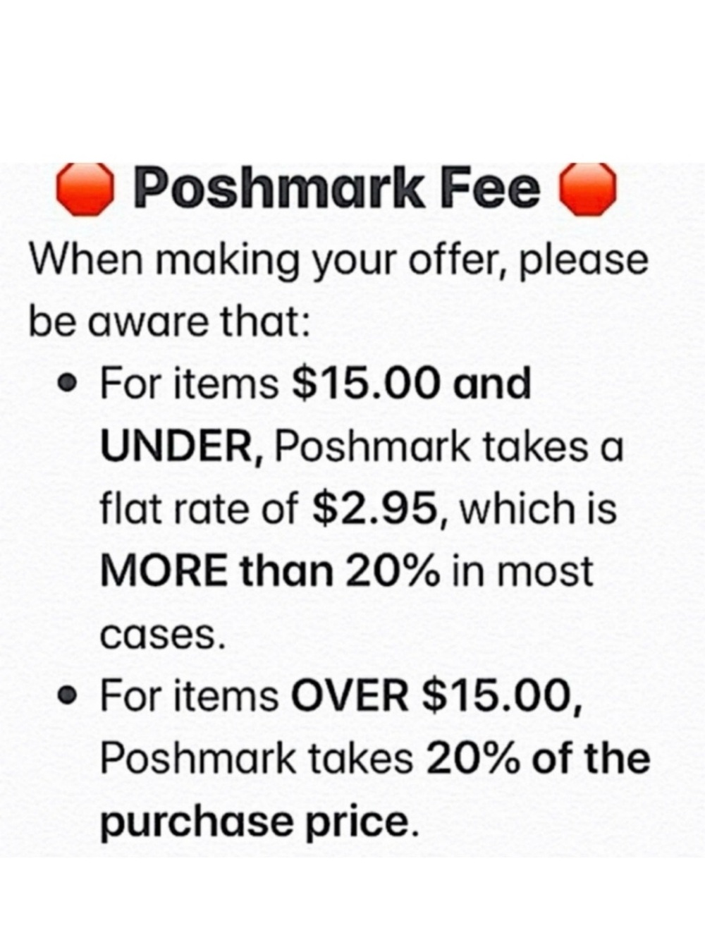 Poshmark Fee Notice - please be kind when you make an offer!